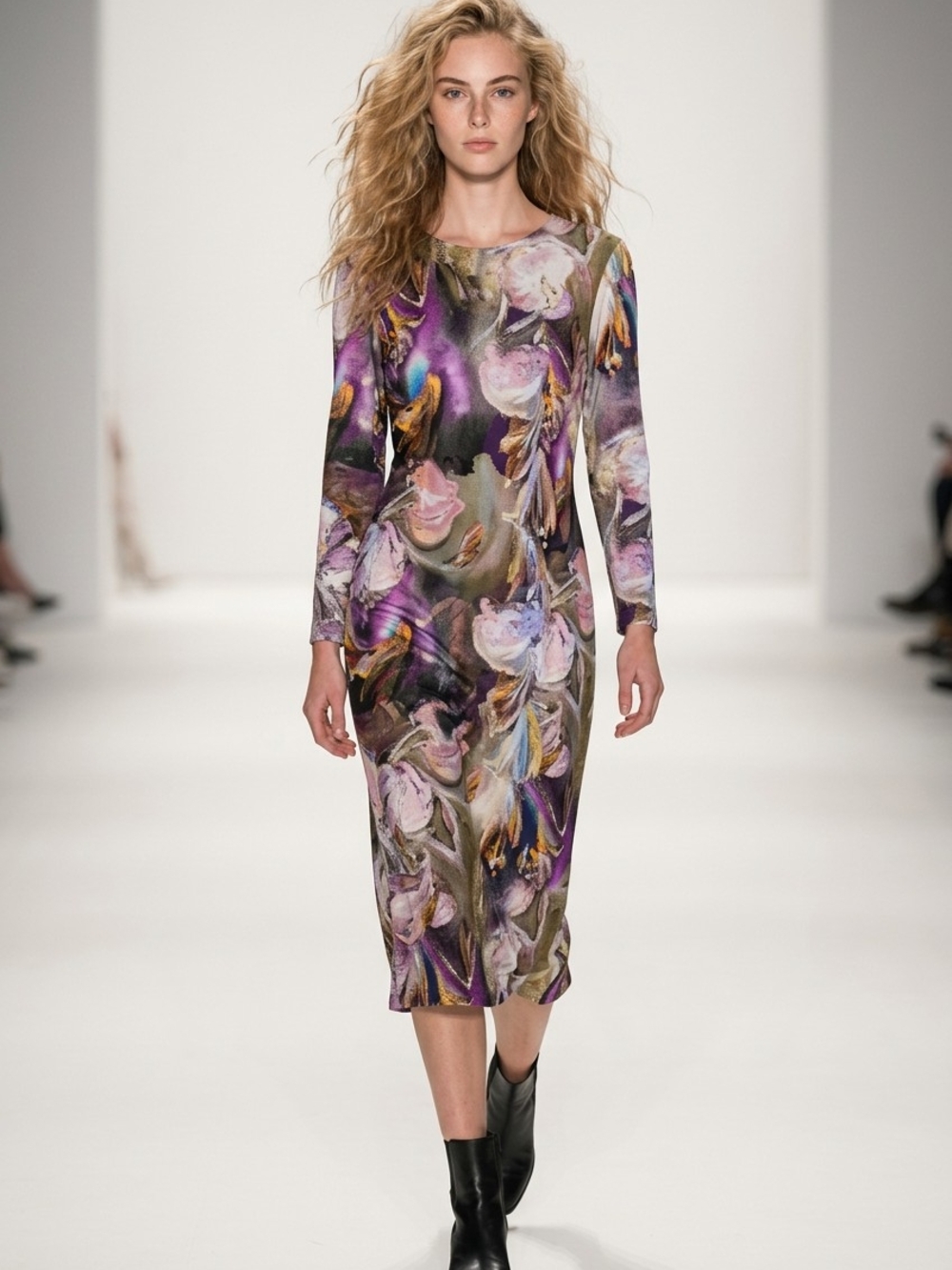 Karen Kane Purple Floral & Olive Midi Dress